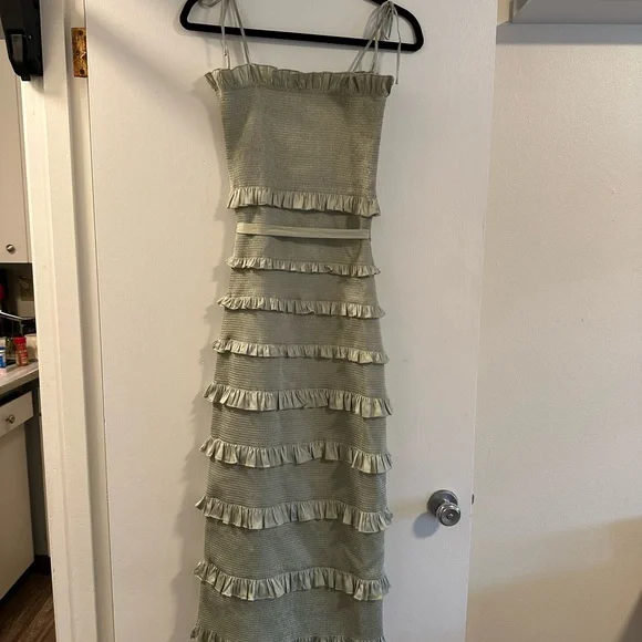 V. Chapman Lily Ruched & Ruffled Stretch Satin Midi Dress - Picture 3 of 5